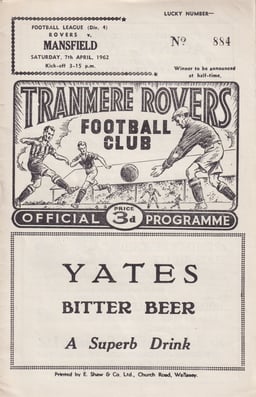 Tranmere Rovers v Mansfield Town Match Programme 1962-04-07
